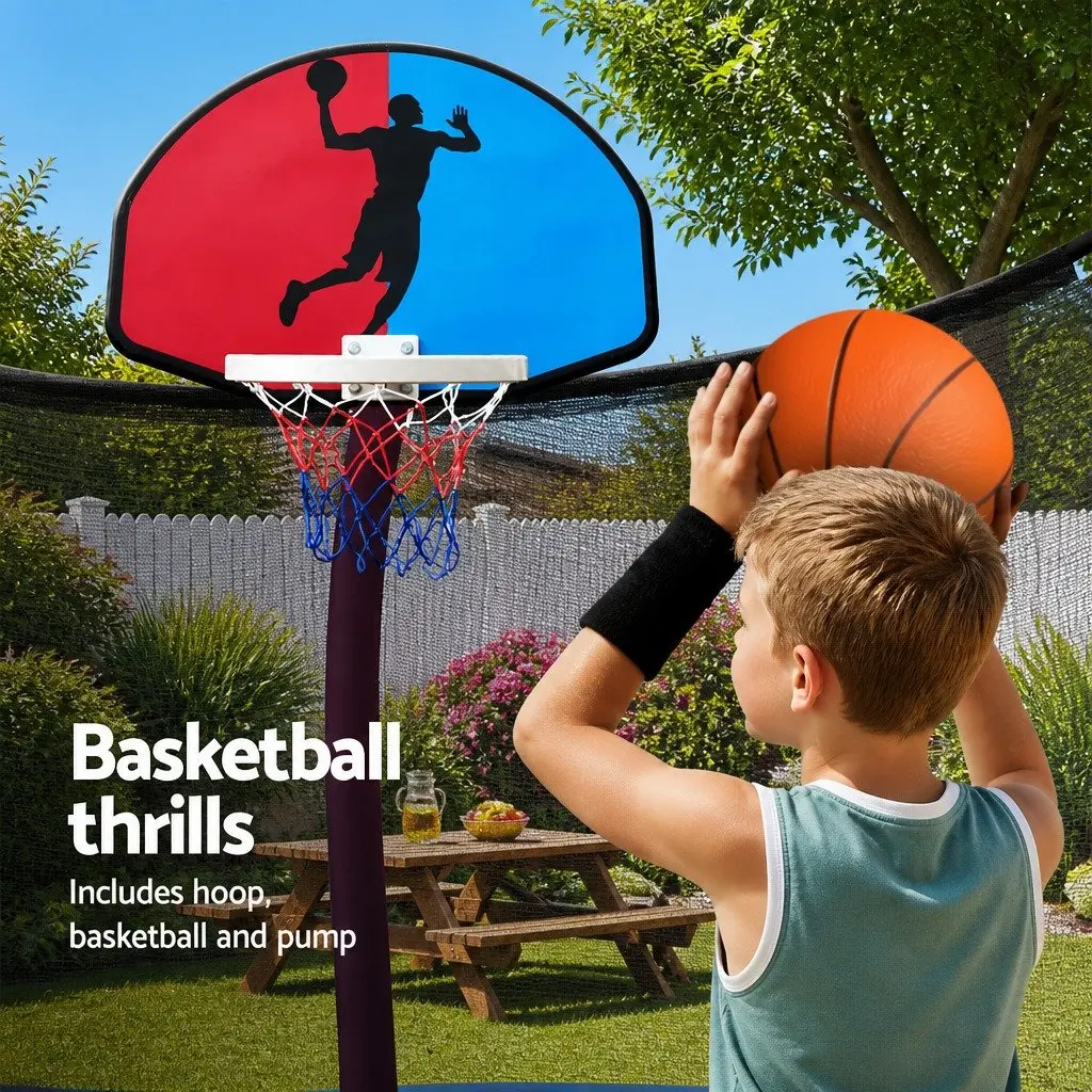 14ft Trampoline Rebounder with Basketball Hoop Ladder Safety Netting Orange