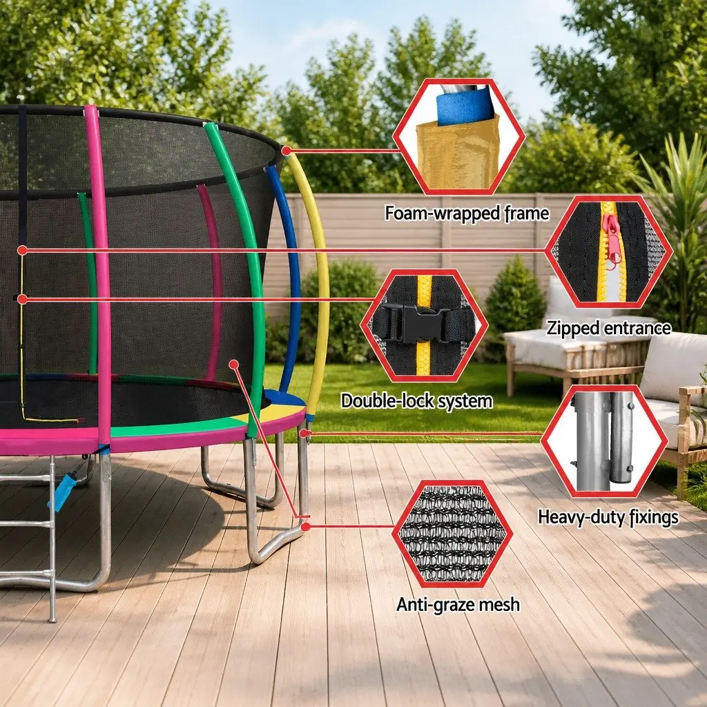 16FT Trampoline for Kids Outdoor Play with Safety Enclosure Net Ladder and Basketball Hoop