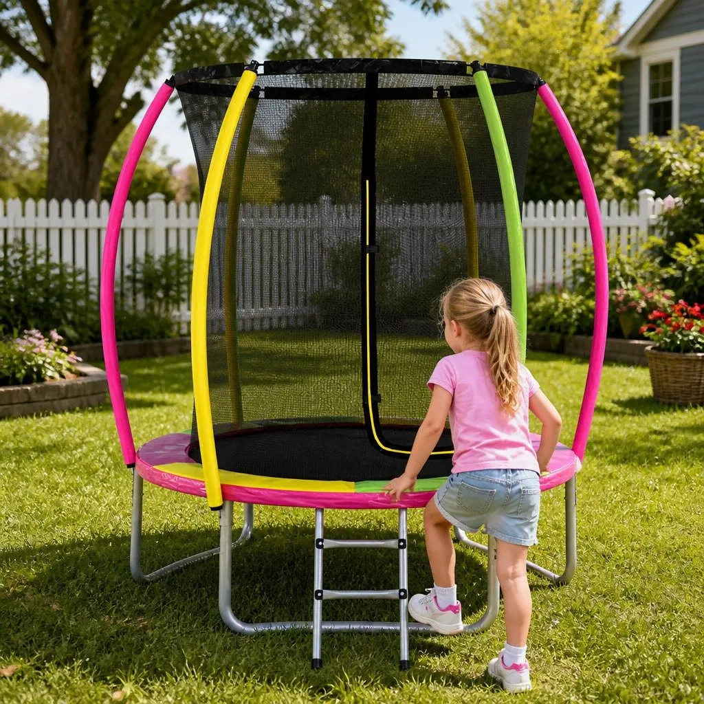 6ft Round Trampoline for Kids Outdoor Play with Safety Net and Foam Posts