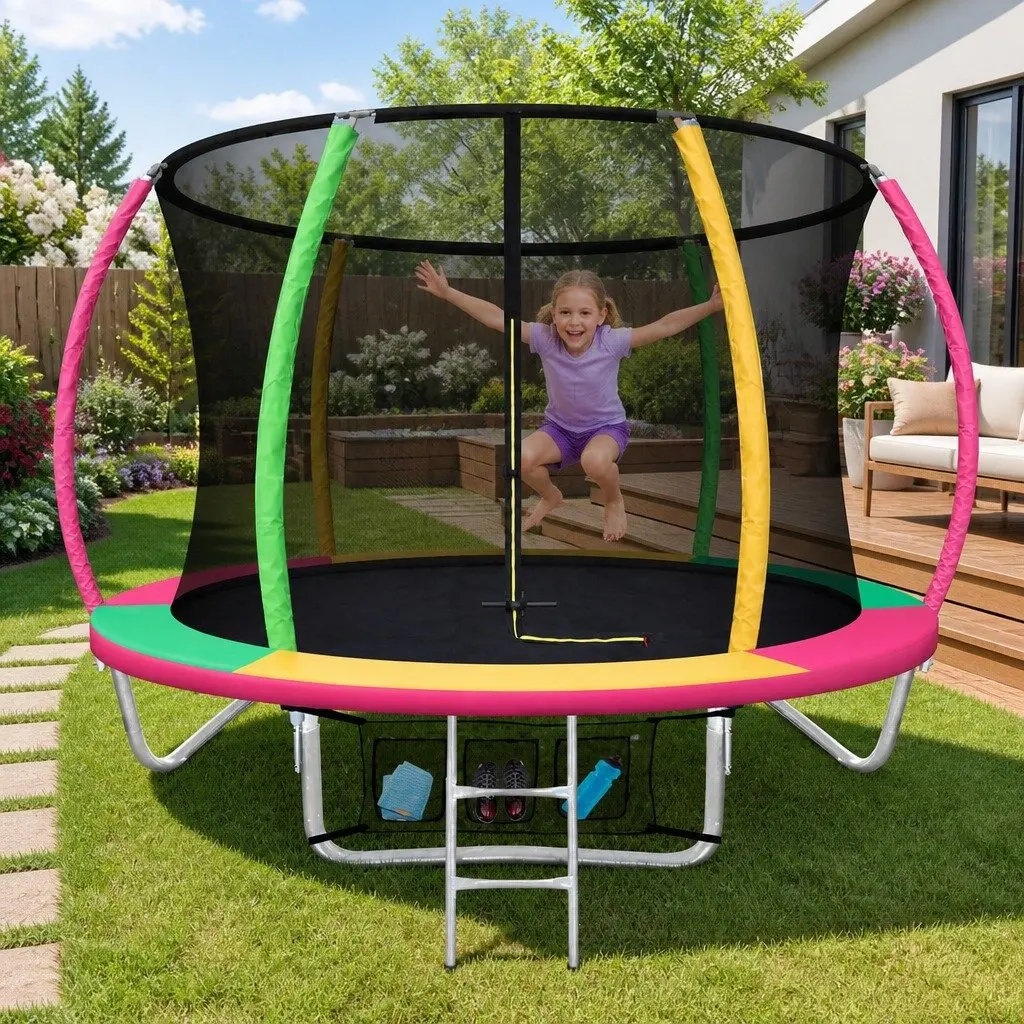 8FT Kids Trampoline for Outdoor Use with Safety Enclosure Net and Ladder