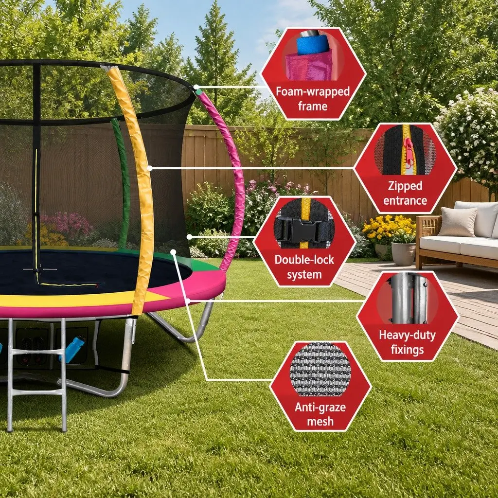 8FT Kids Trampoline for Outdoor Use with Safety Enclosure Net and Ladder