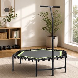 48 Inch Hexagon Fitness Trampoline Rebounder Adjustable Handrail Home Gym