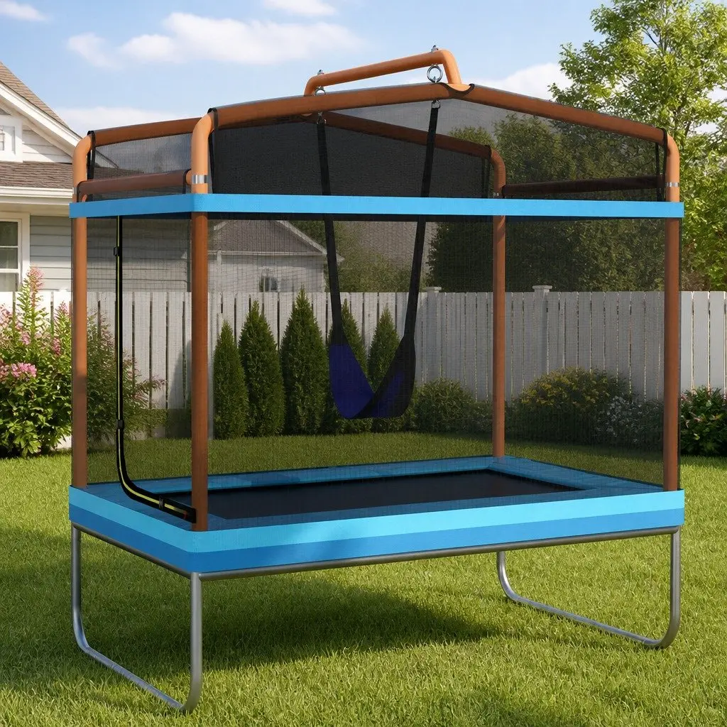 6FT Kids Rectangle Trampoline with Swing