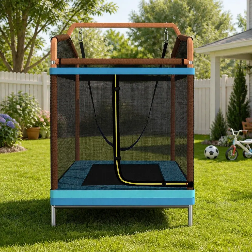 6FT Kids Rectangle Trampoline for Outdoor Play with Swing Enclosure Safety Net and Anti-Graze Jumping Mat