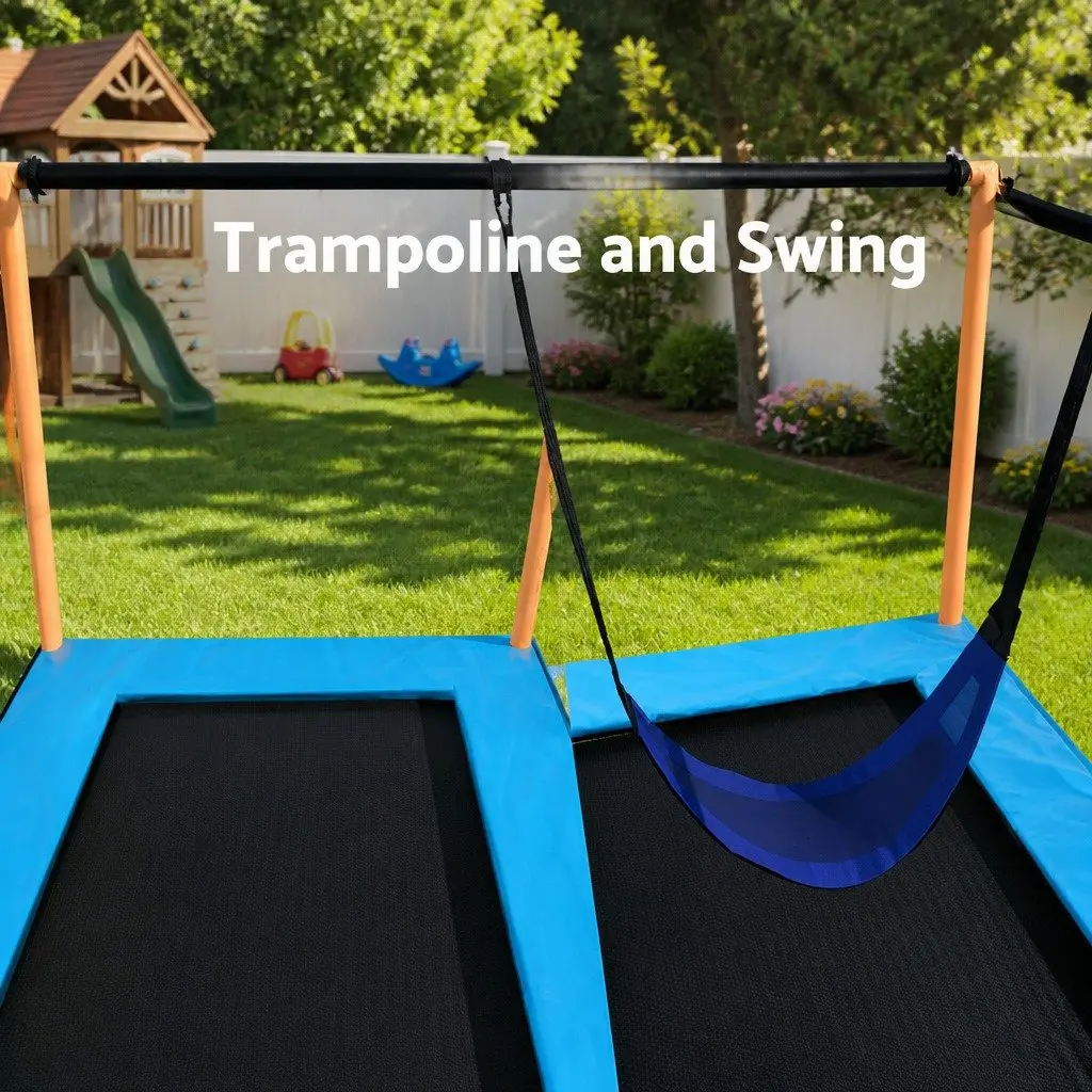 6FT Kids Rectangle Trampoline for Outdoor Play with Swing Enclosure Safety Net and Anti-Graze Jumping Mat