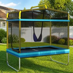 6FT Kids Trampoline with Enclosure Safety Net Swing Jump Mat Blue Yellow