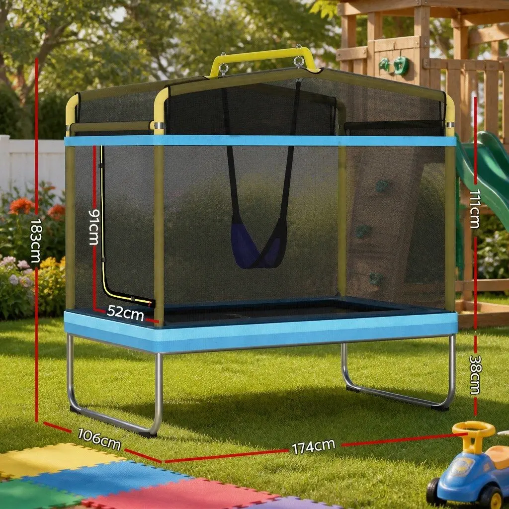 6FT Kids Trampoline with Enclosure Safety Net Swing Jump Mat Blue Yellow