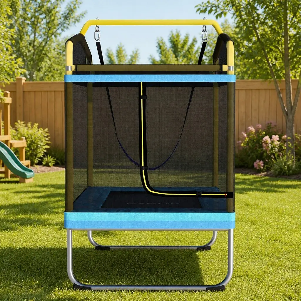 6FT Kids Trampoline with Enclosure Safety Net Swing Jump Mat Blue Yellow