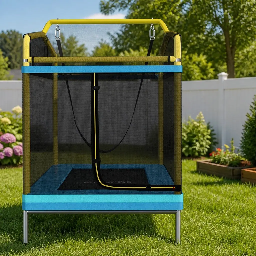 6FT Kids Trampoline with Enclosure Safety Net Swing Jump Mat Blue Yellow