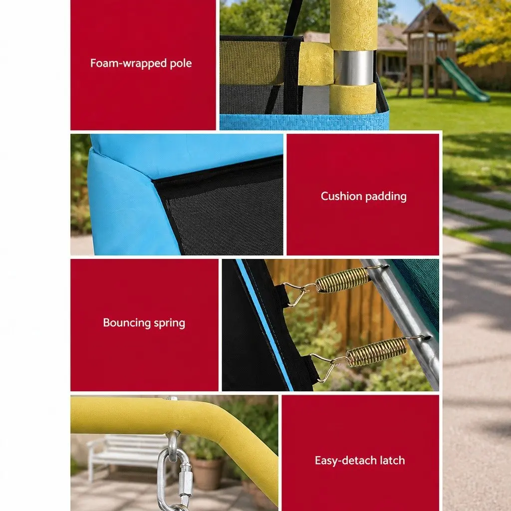 6FT Kids Trampoline with Enclosure Safety Net Swing Jump Mat Blue Yellow