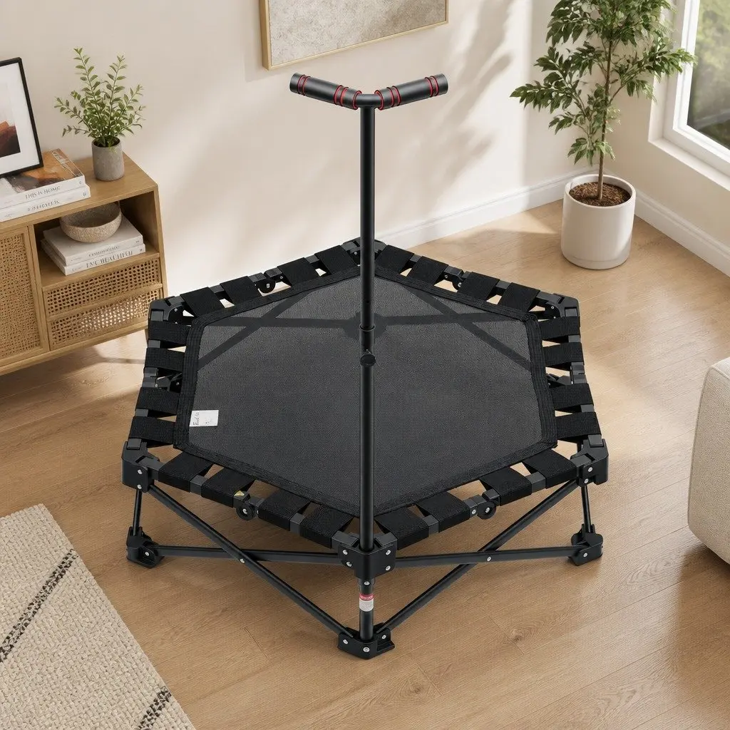 Fitness Trampoline Indoor 42 Inch Foldable with Adjustable Handrail