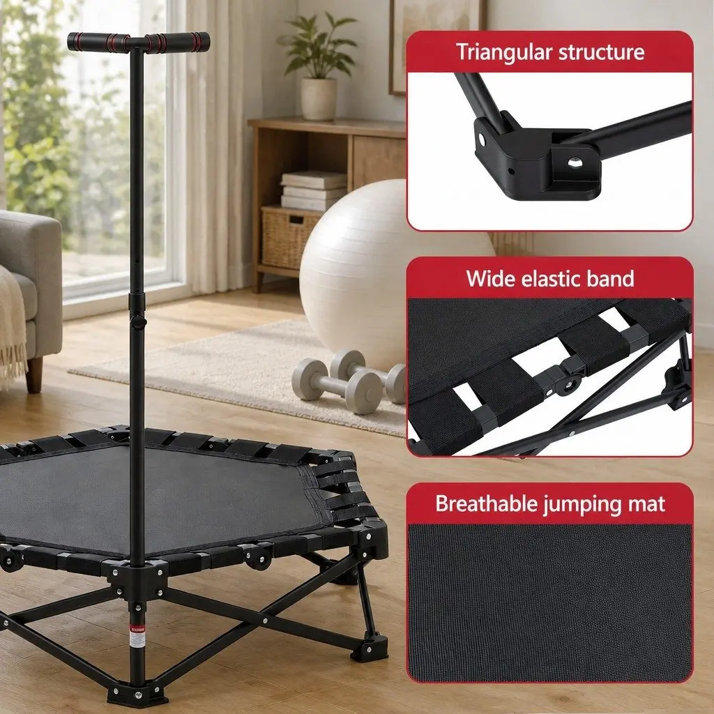 Fitness Trampoline Indoor 42 Inch Foldable with Adjustable Handrail