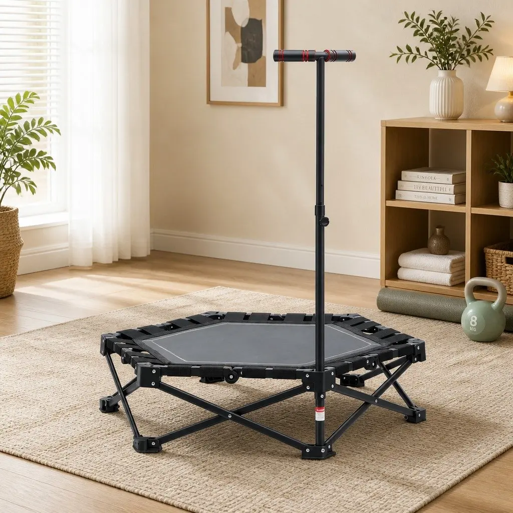 Fitness Trampoline Indoor 42 Inch Foldable with Adjustable Handrail