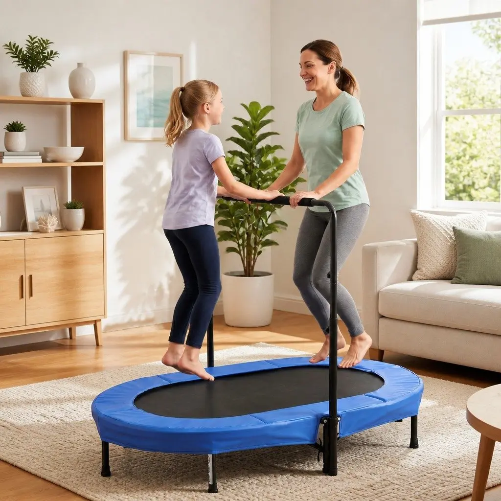 56 Inch Foldable Fitness Trampoline Indoor Rebounder Adjustable Handrail Cardio