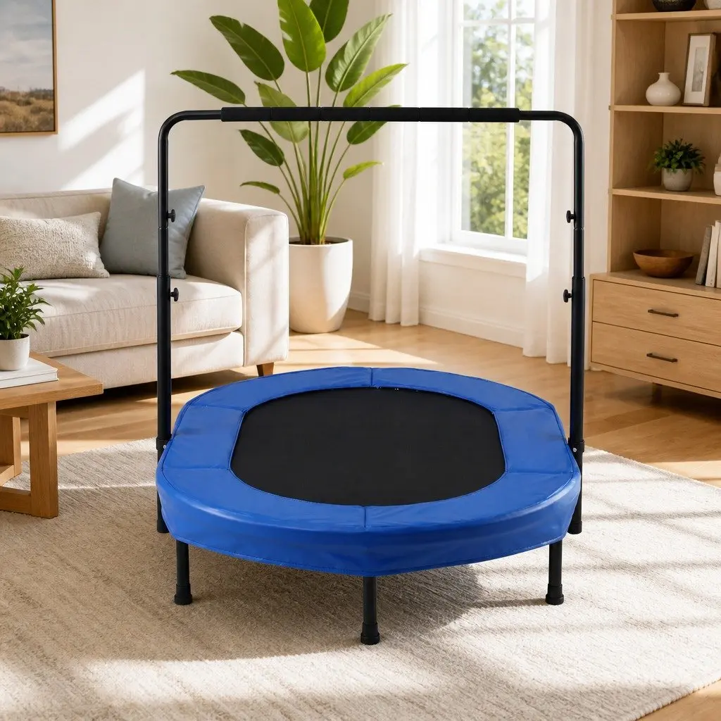 56 Inch Foldable Fitness Trampoline Indoor Rebounder Adjustable Handrail Cardio