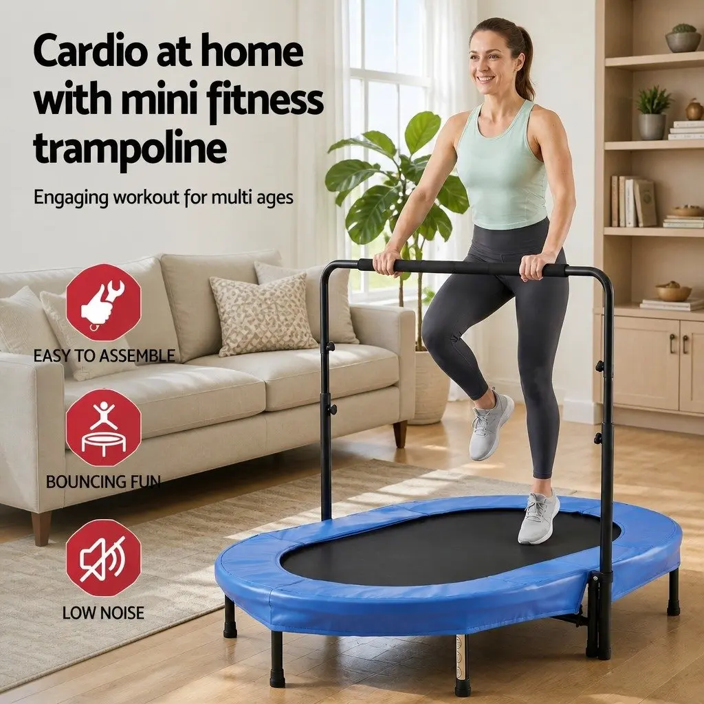 56 Inch Foldable Fitness Trampoline Indoor Rebounder Adjustable Handrail Cardio