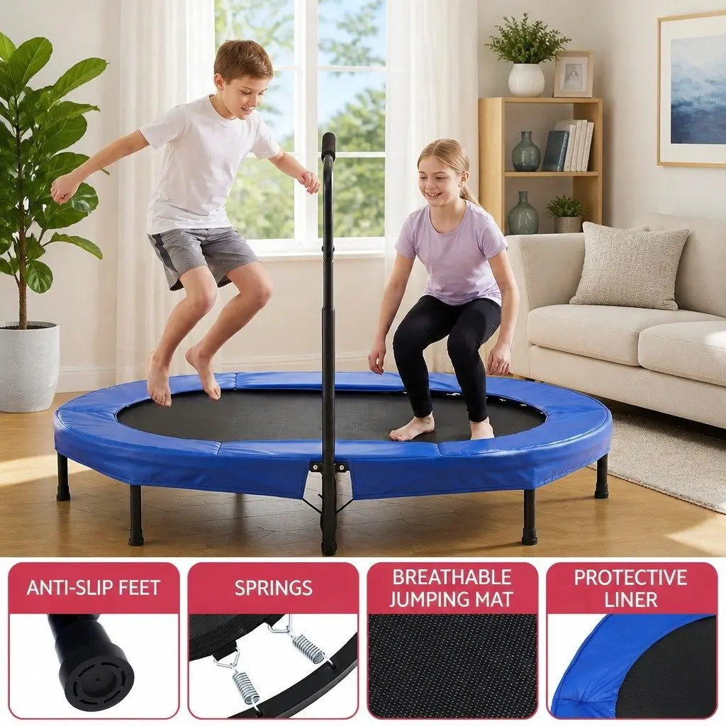 56 Inch Foldable Fitness Trampoline Indoor Rebounder Adjustable Handrail Cardio