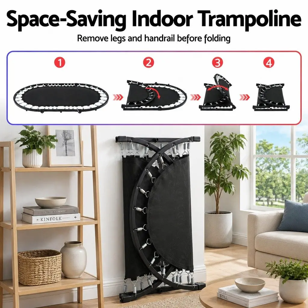 56 Inch Foldable Fitness Trampoline Indoor Rebounder Adjustable Handrail Cardio