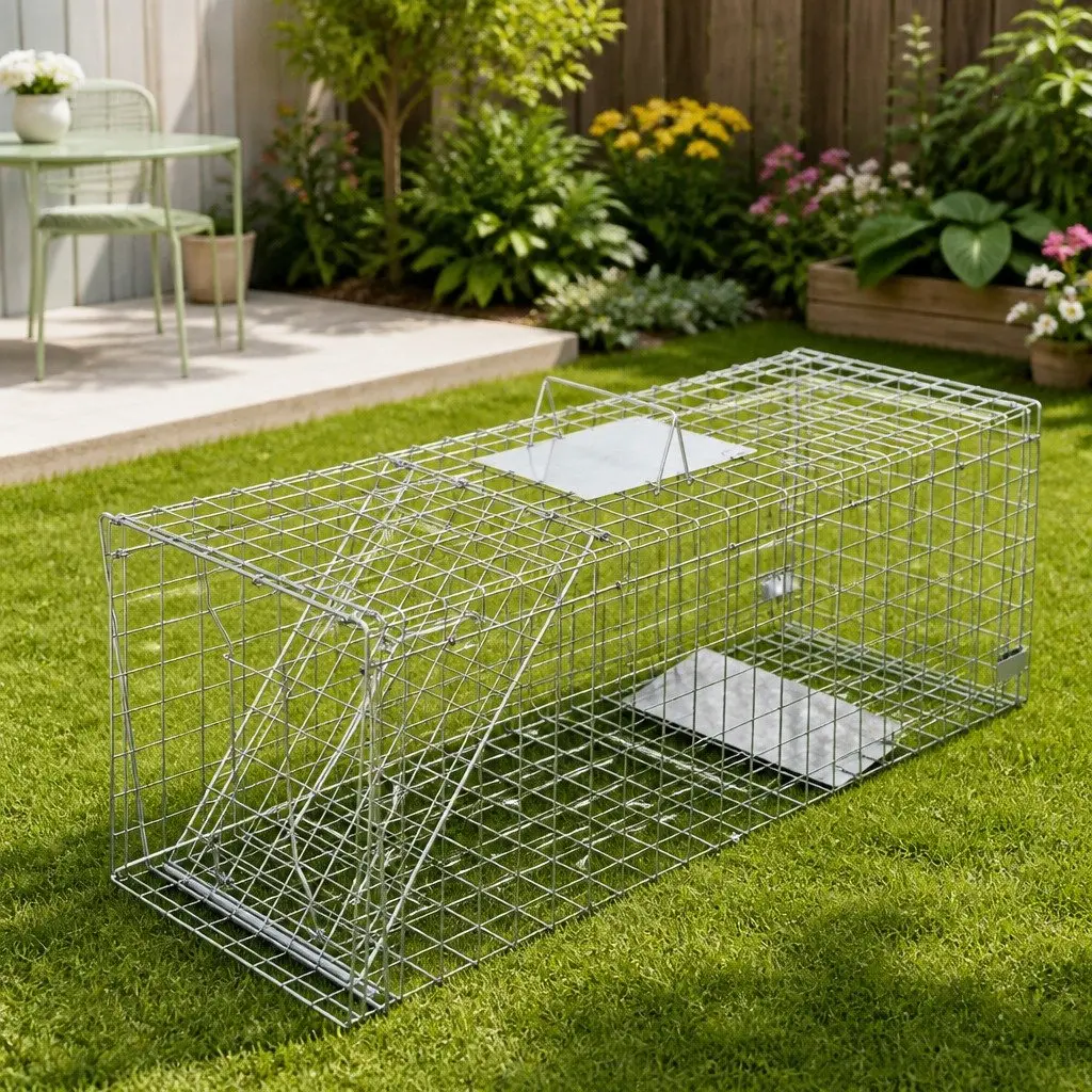 Large Collapsible Humane Animal Trap Cage 150x50cm Silver