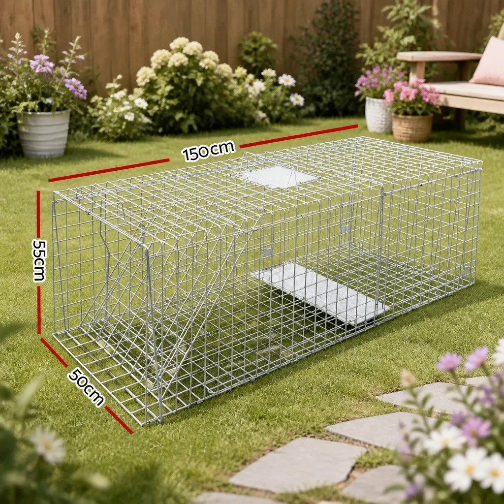 Large Humane Animal Trap Cage for Pest Control 150x50cm Silver