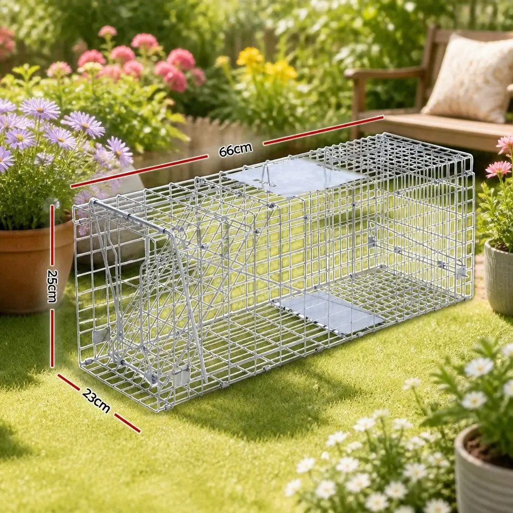 Humane Animal Trap Cage for Pest Control 66x23cm Collapsible Spring Loaded Door
