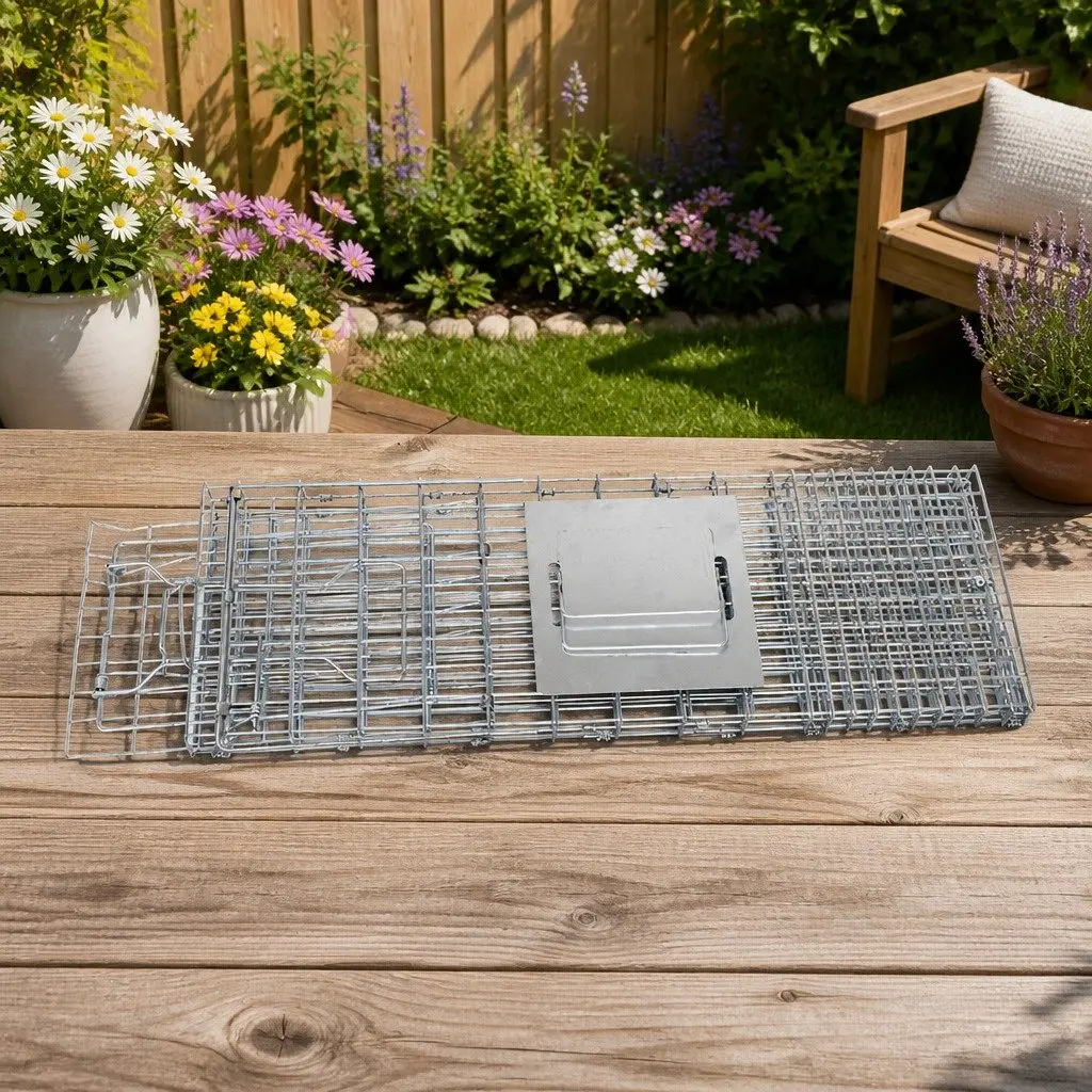 Humane Animal Trap Cage for Pest Control 66x23cm Collapsible Spring Loaded Door