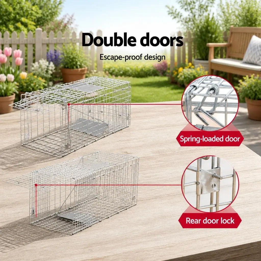 Humane Animal Trap Cage for Pest Control 66x23cm Collapsible Spring Loaded Door