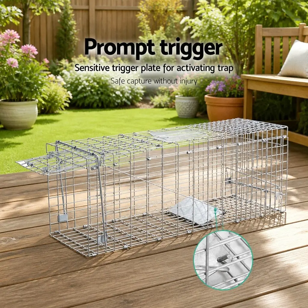 Humane Animal Trap Cage for Pest Control 66x23cm Collapsible Spring Loaded Door