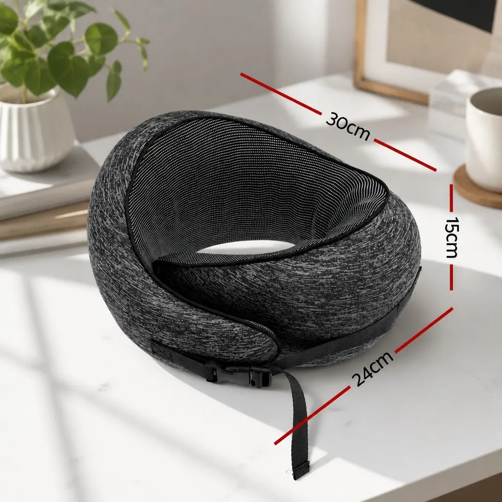 Travel Neck Pillow Memory Foam Ergonomic Support for Airplane Car Train Office 30x24x15cm