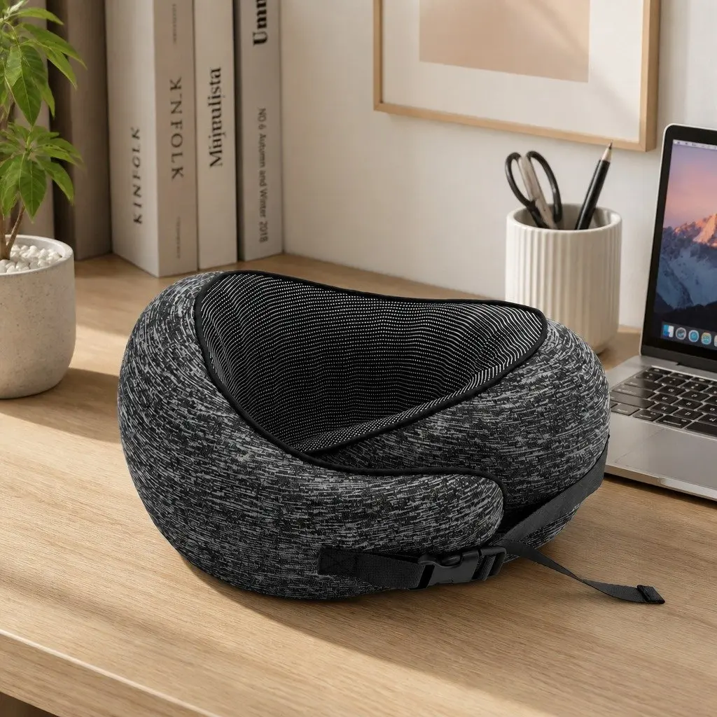Travel Neck Pillow Memory Foam Ergonomic Support for Airplane Car Train Office 30x24x15cm