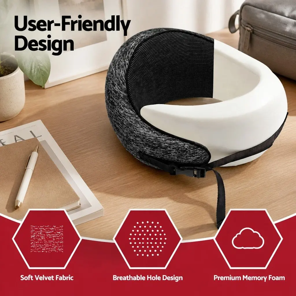 Travel Neck Pillow Memory Foam Ergonomic Support for Airplane Car Train Office 30x24x15cm