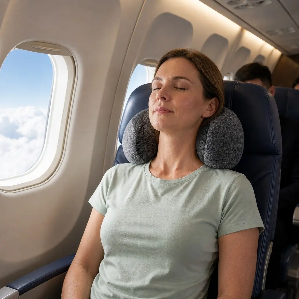 Travel Neck Pillow Memory Foam Ergonomic Support for Airplane Car Train Office 30x24x15cm