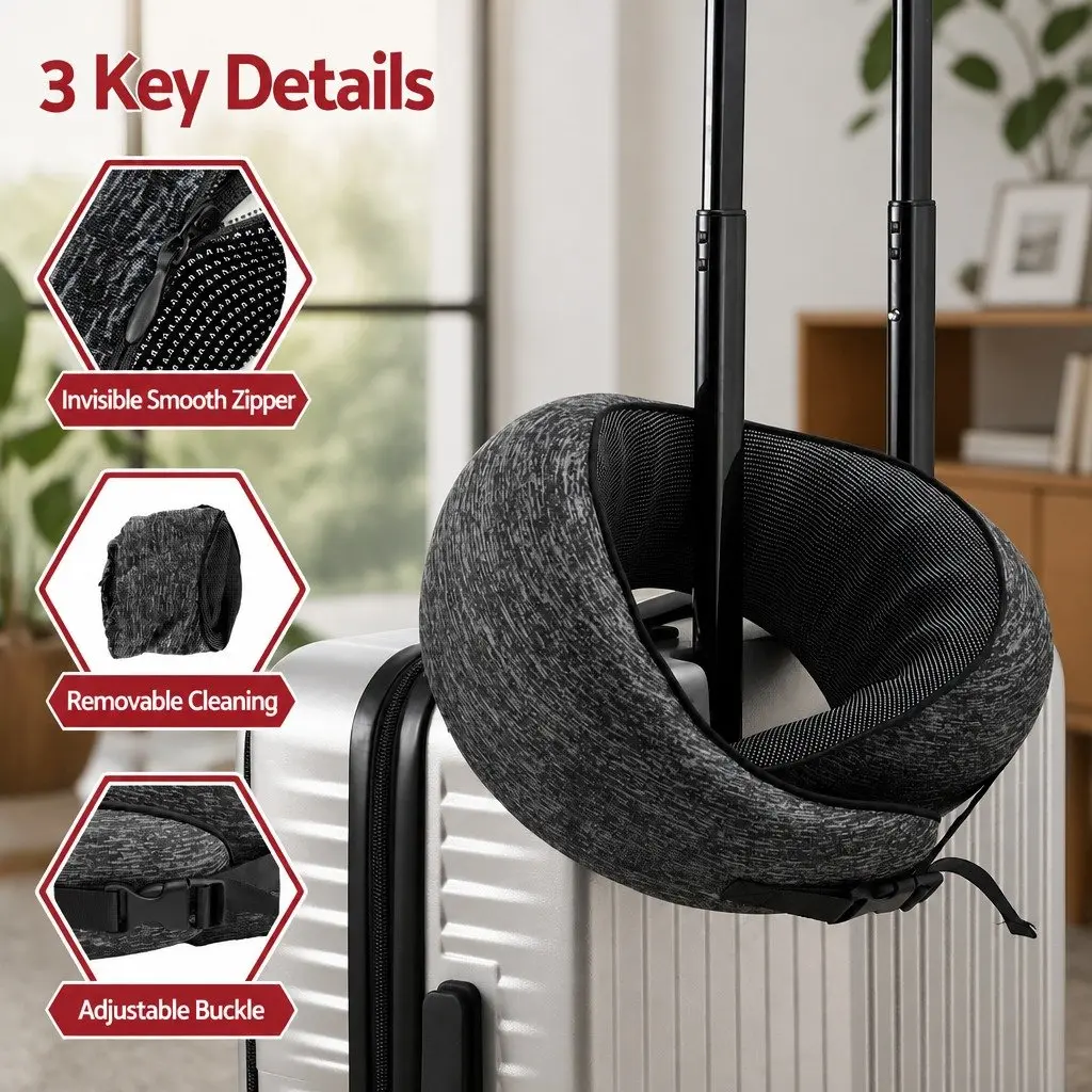 Travel Neck Pillow Memory Foam Ergonomic Support for Airplane Car Train Office 30x24x15cm