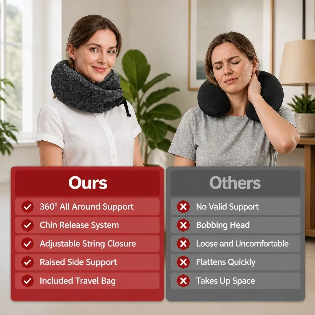 Travel Neck Pillow Memory Foam Ergonomic Support for Airplane Car Train Office 30x24x15cm