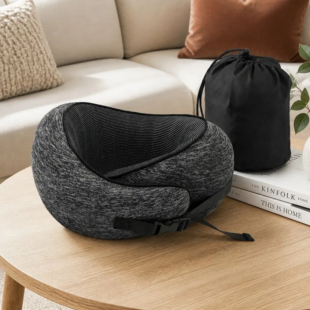 Travel Neck Pillow Memory Foam Ergonomic Support for Airplane Car Train Office 30x24x15cm