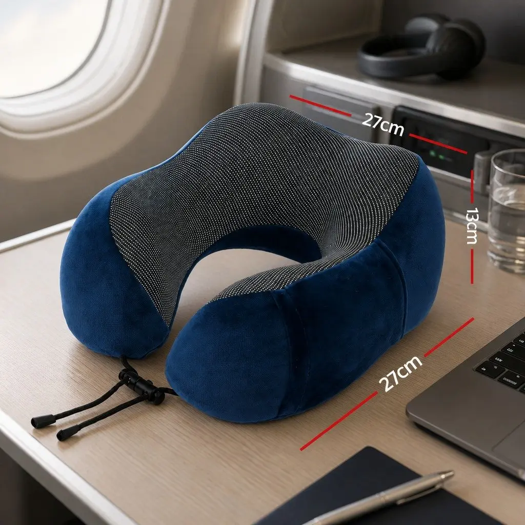 Memory Foam Travel Neck Pillow for Airplane Use Blue