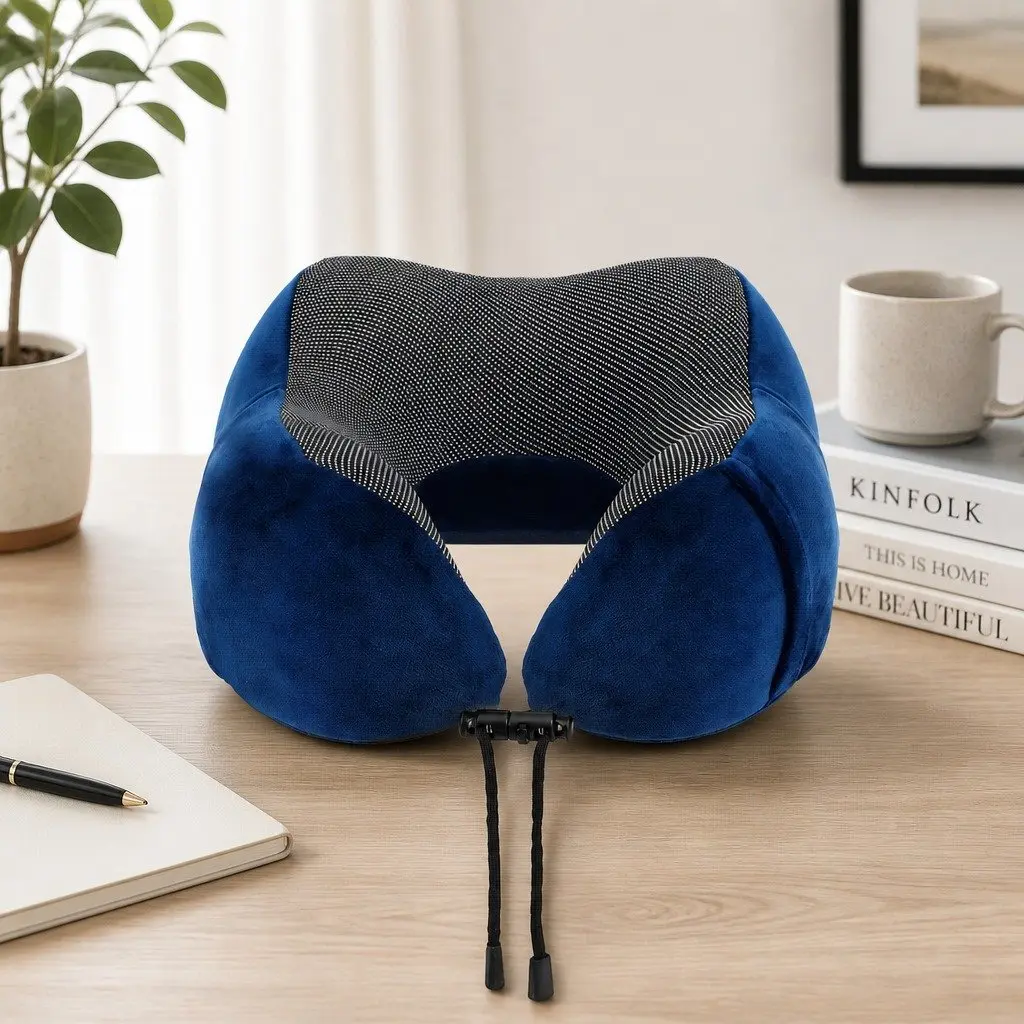 Memory Foam Travel Neck Pillow for Airplane Use Blue