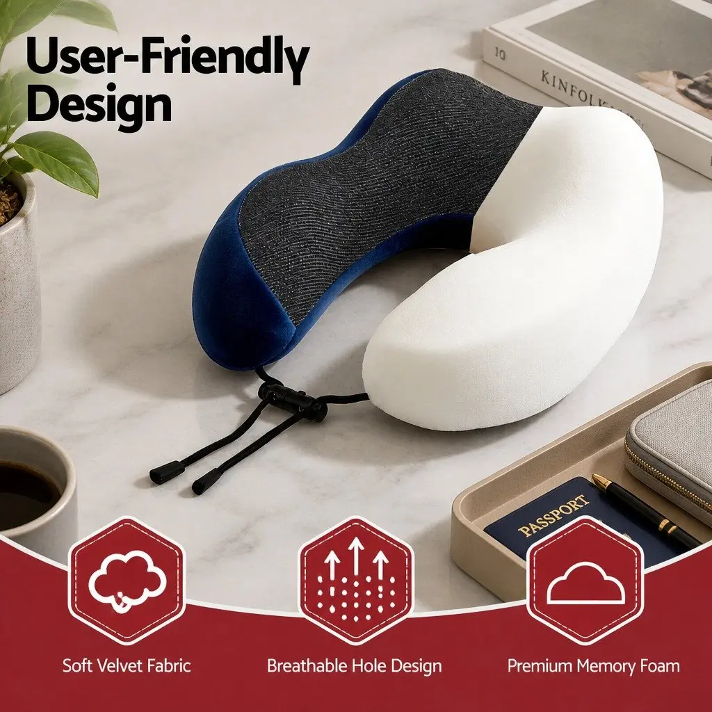 Memory Foam Travel Neck Pillow for Airplane Use Blue