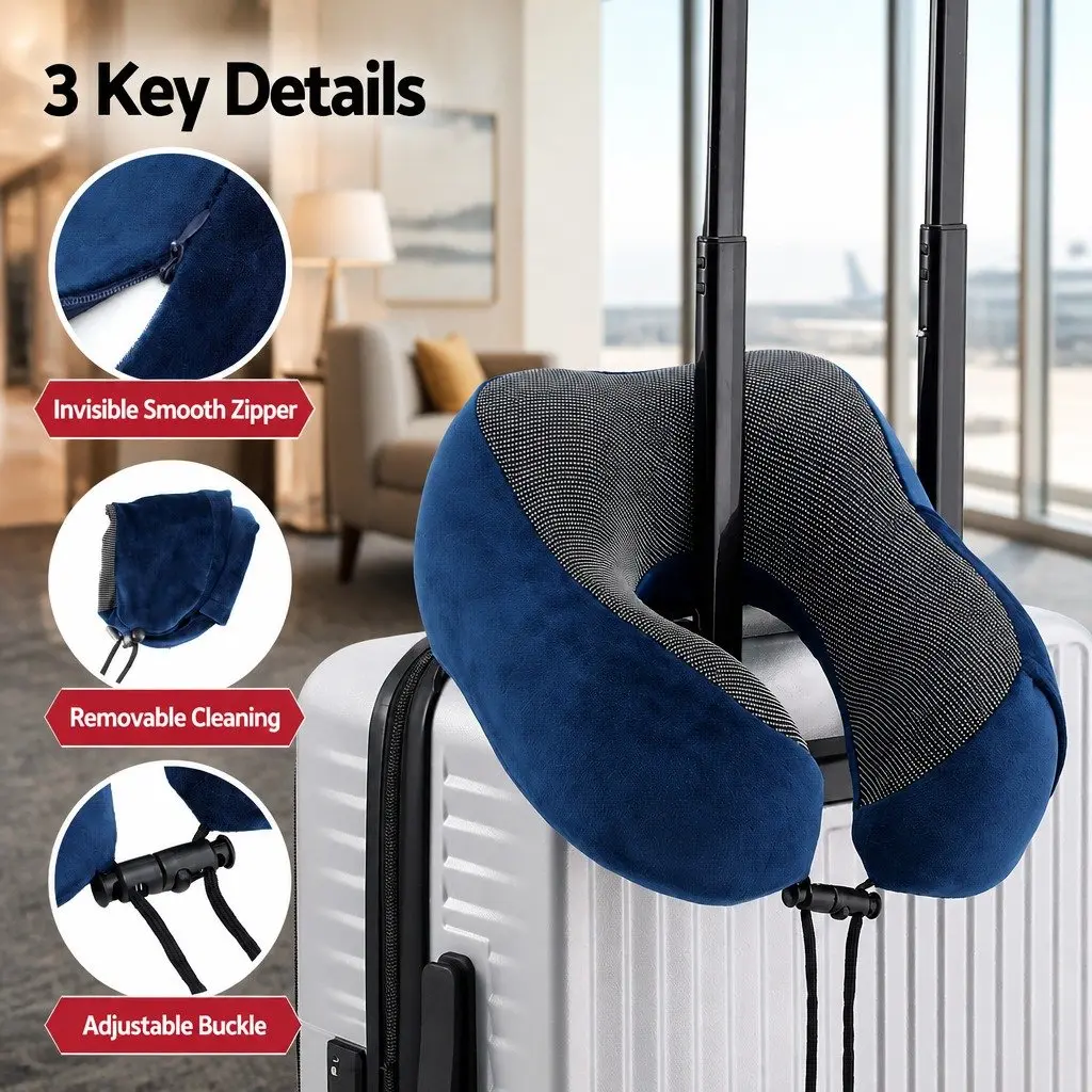 Memory Foam Travel Neck Pillow for Airplane Use Blue