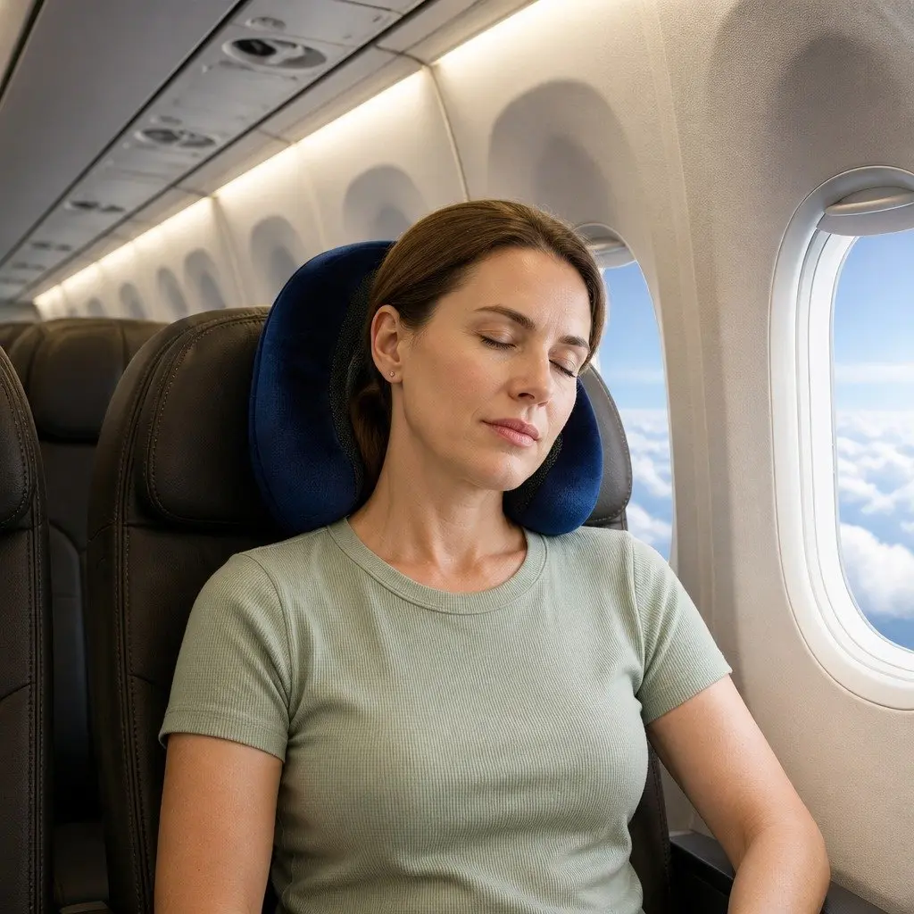Memory Foam Travel Neck Pillow for Airplane Use Blue