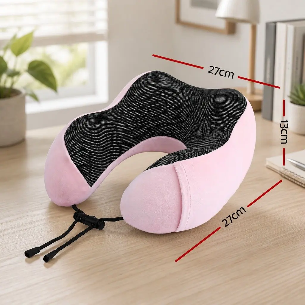 Pink Travel Neck Pillow with Memory Foam and Storage Bag