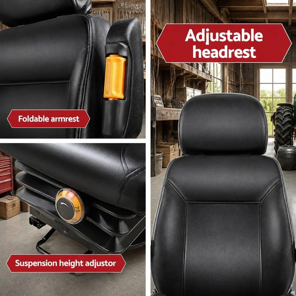 Universal Tractor Seat Forklift Excavator Truck Heavy Duty Work Chair Black PU