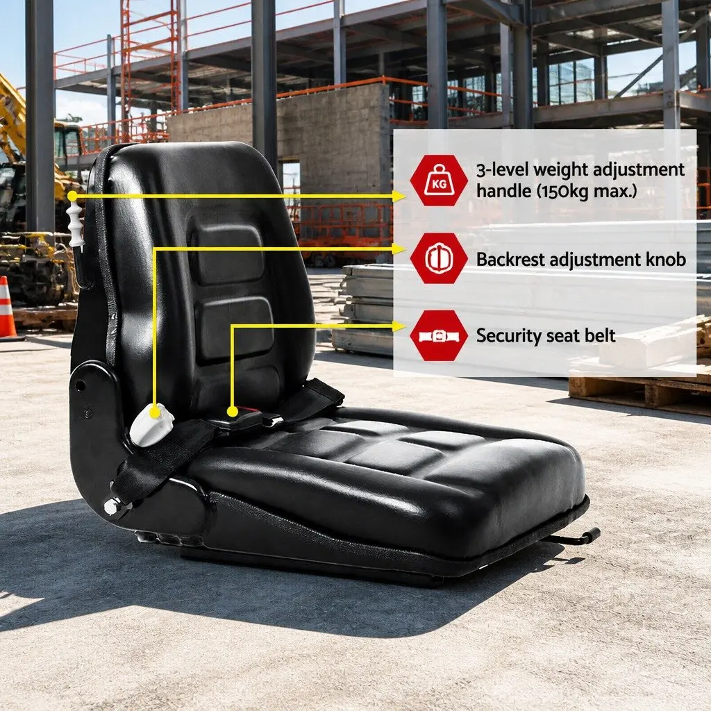 Universal Tractor Seat Forklift Excavator Heavy Machinery Equipment Black PU