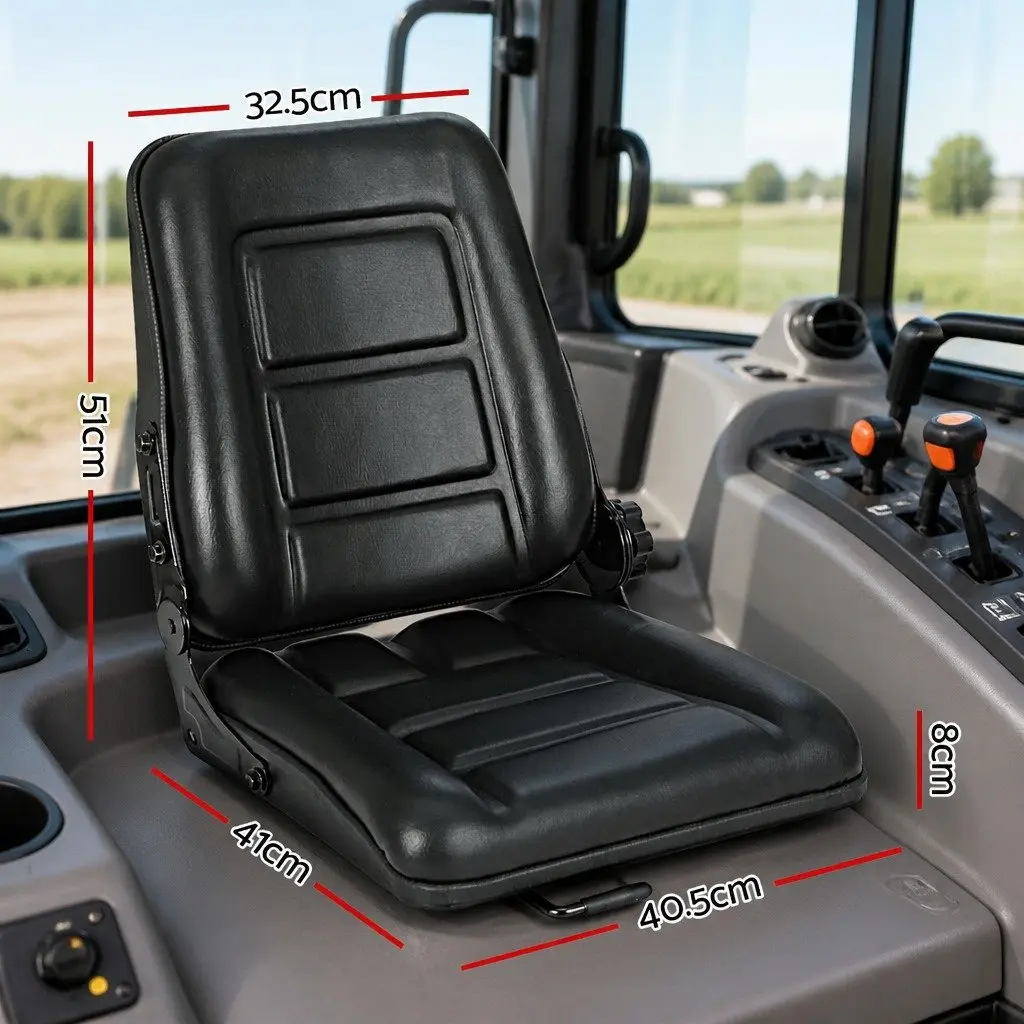 Universal Tractor Seat Forklift Excavator Adjustable Padded Chair Black