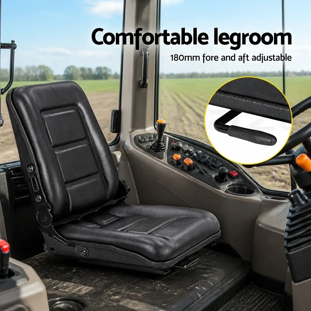 Universal Tractor Seat Forklift Excavator Adjustable Padded Chair Black