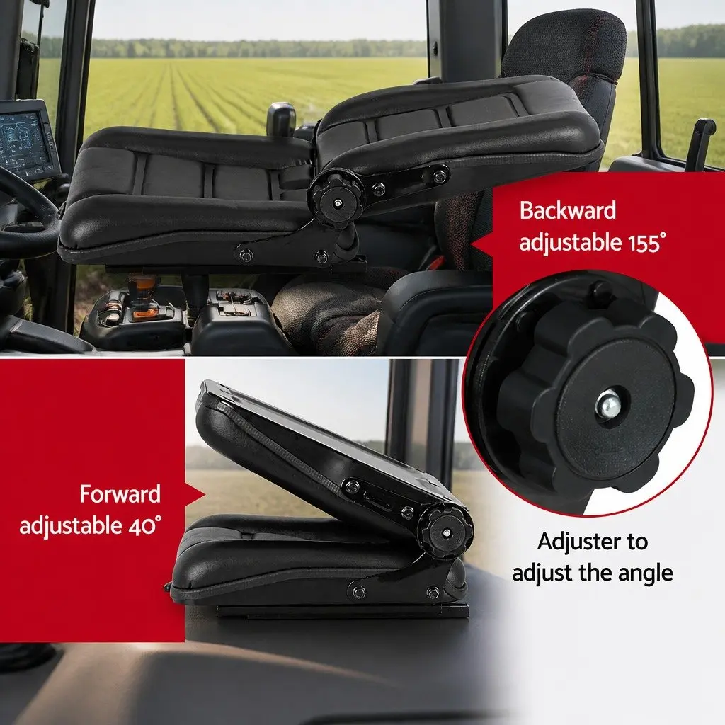 Universal Tractor Seat Forklift Excavator Adjustable Padded Chair Black