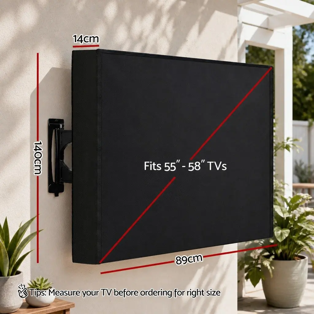 TV Cover Outdoor Waterproof for 55-58 Inch Flat Screen Television Black
