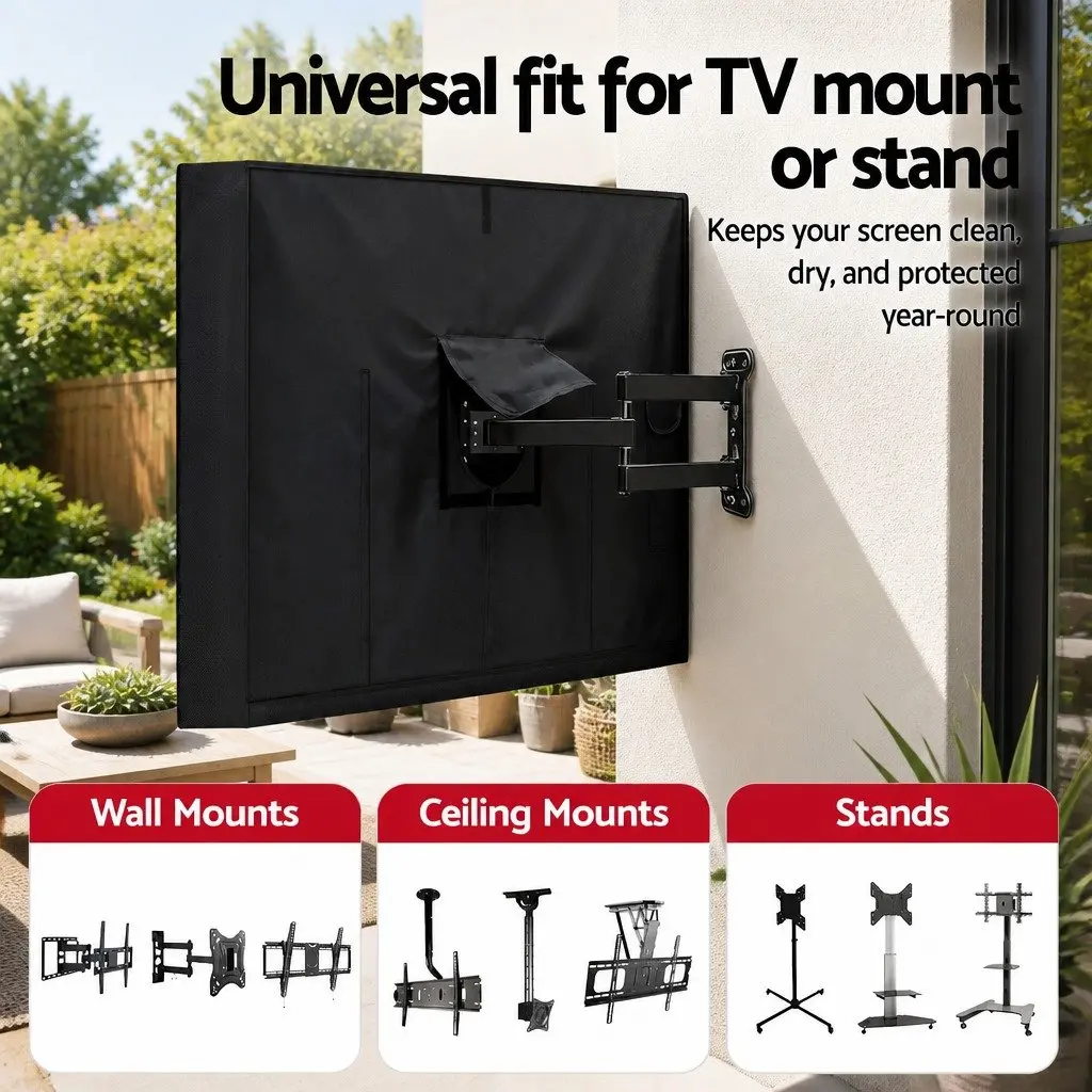 TV Cover Outdoor Waterproof for 55-58 Inch Flat Screen Television Black