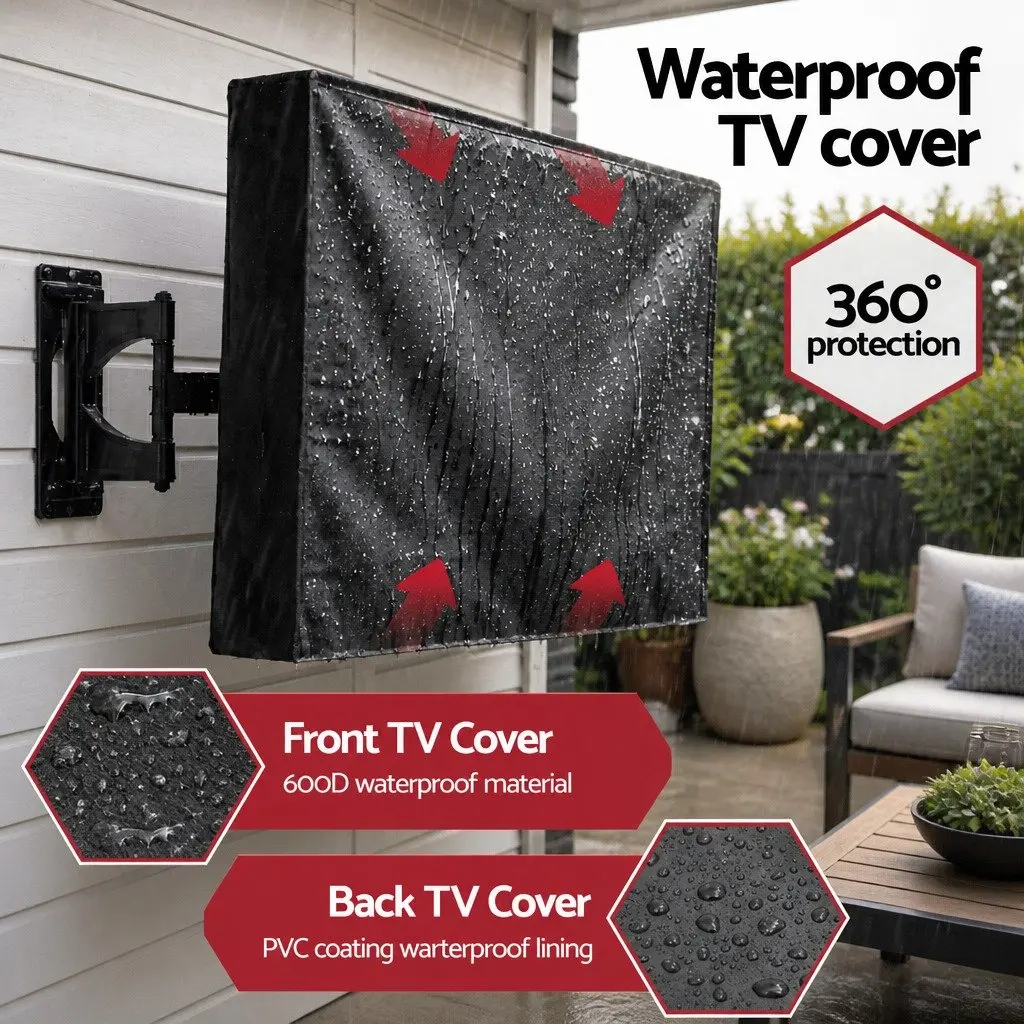 TV Cover Outdoor Waterproof for 55-58 Inch Flat Screen Television Black