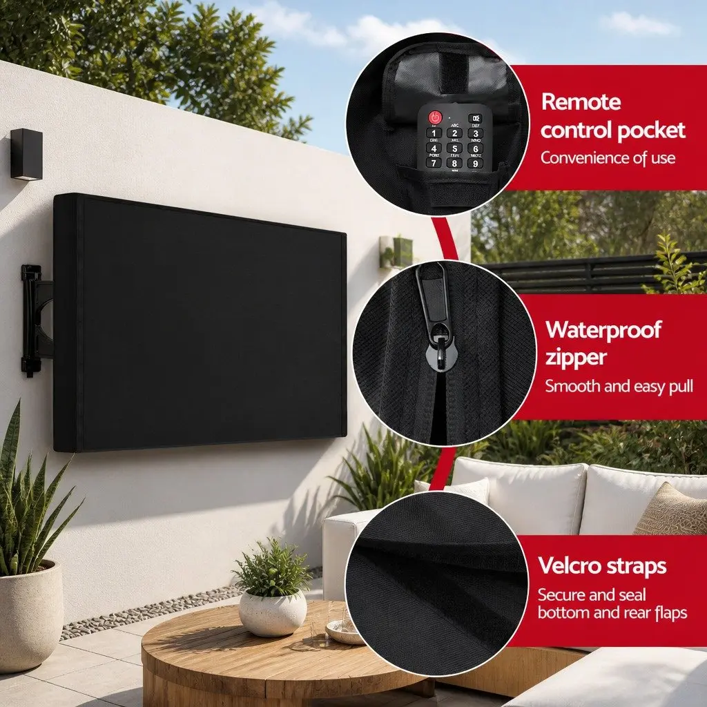 TV Cover Outdoor Waterproof for 55-58 Inch Flat Screen Television Black